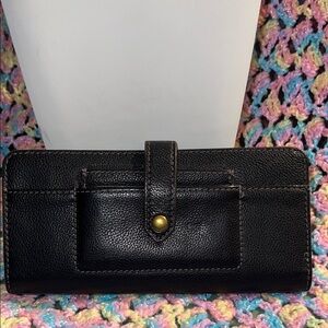 Classic Black Leather Wallet Clutch